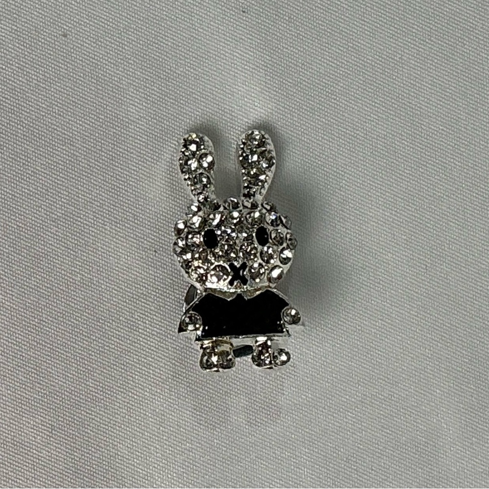 Silver and Black Rhinestone Bunny Rabbit croc shoe charm jibbitz